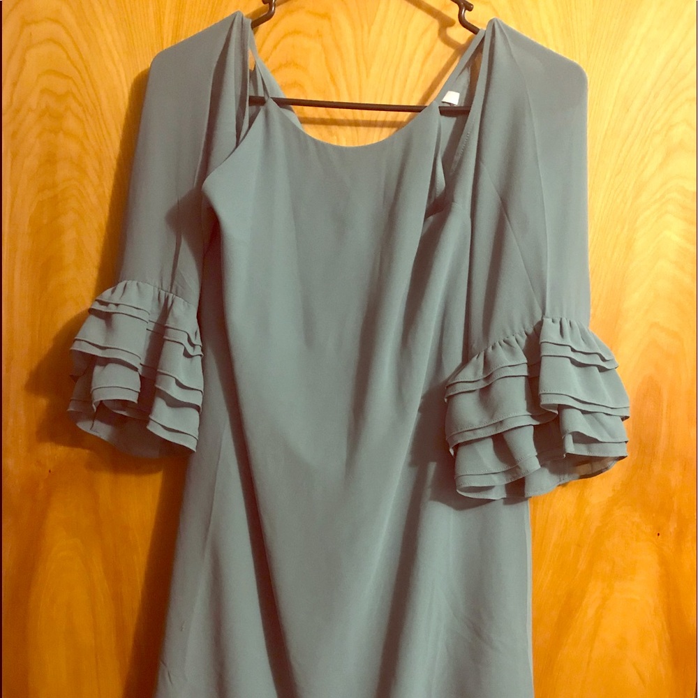 Olive green off the shoulder puffy sleeve dress